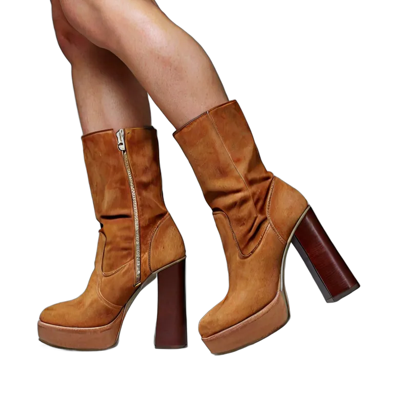 ファッション 靴 70年代風のレトロなタンスエードのプラットフォームブーツ 透過 PNG 画像 フリー素材 #16398