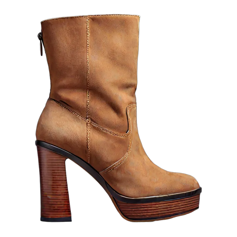 ファッション 靴 70年代風のレトロなタンスエードのプラットフォームブーツ 透過 PNG 画像 フリー素材 #16399