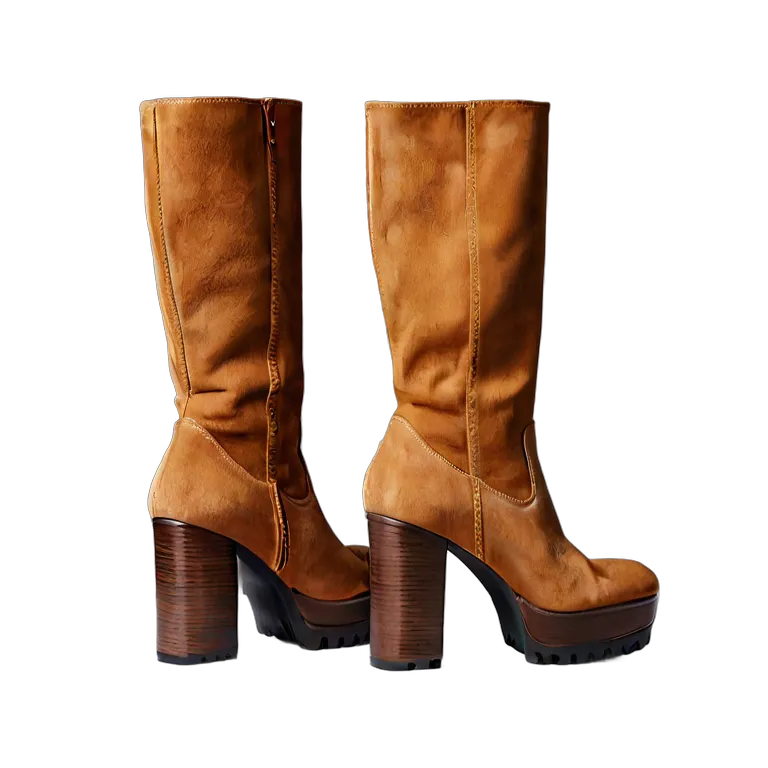 ファッション 靴 70年代風のレトロなタンスエードのプラットフォームブーツ 透過 PNG 画像 フリー素材 #16400