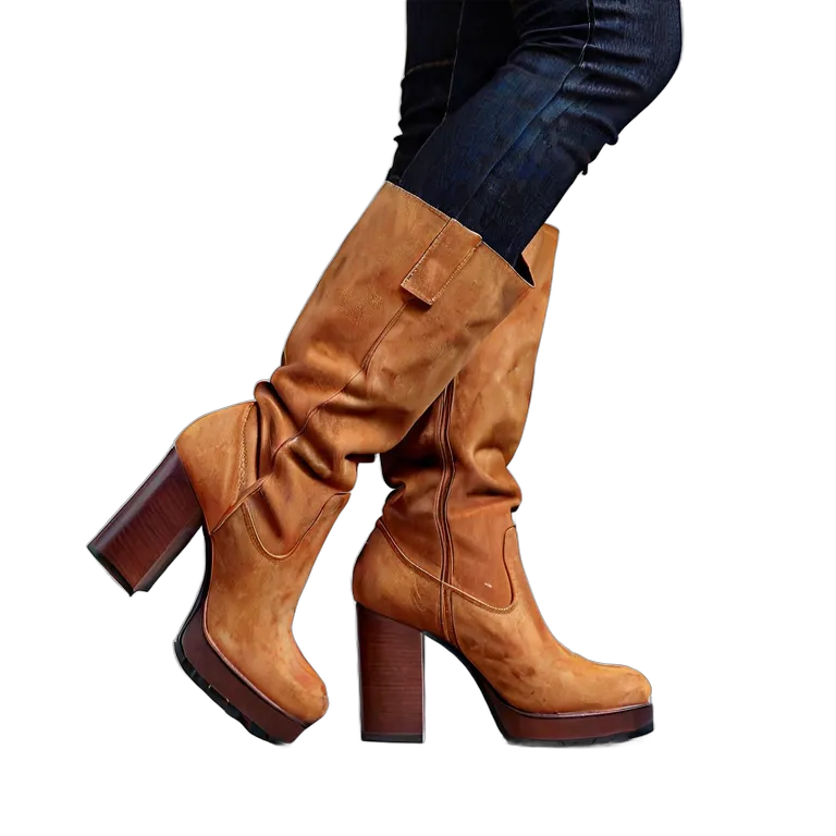 ファッション 靴 70年代風のレトロなタンスエードのプラットフォームブーツ 透過 PNG 画像 フリー素材 #16401