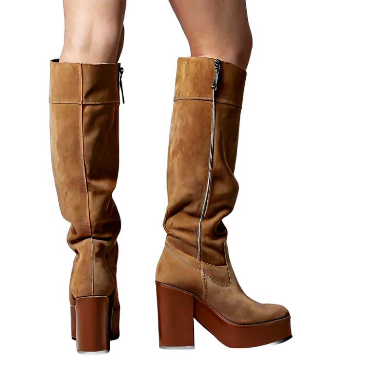 ファッション 靴 70年代風のレトロなタンスエードのプラットフォームブーツ 透過 PNG 画像 フリー素材 #16404