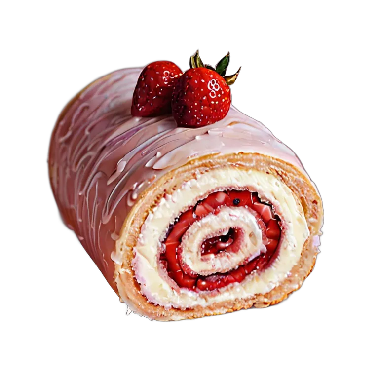 食べ物 お菓子 イチゴ入りロールケーキ 透過 PNG 画像 フリー素材 #6755