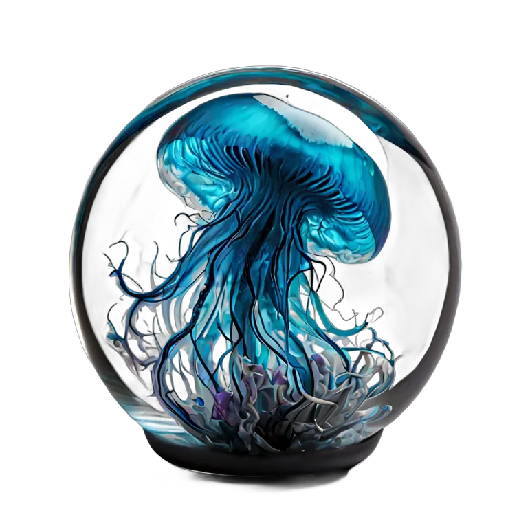 インテリア 美術品 クラゲが入ったデザイナーガラスのペーパーウェイト 透過 PNG 画像 フリー素材 #23044