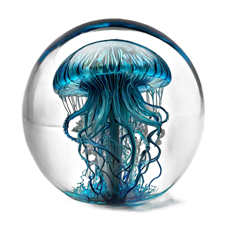 インテリア 美術品 クラゲが入ったデザイナーガラスのペーパーウェイト 透過 PNG 画像 フリー素材 #23045