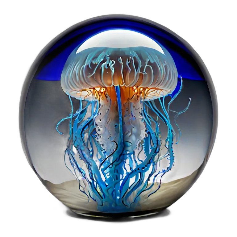 インテリア 美術品 クラゲが入ったデザイナーガラスのペーパーウェイト 透過 PNG 画像 フリー素材 #23046