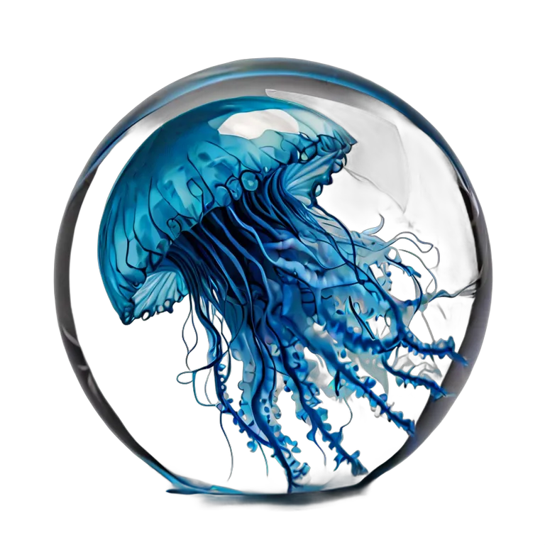 インテリア 美術品 クラゲが入ったデザイナーガラスのペーパーウェイト 透過 PNG 画像 フリー素材 #23050
