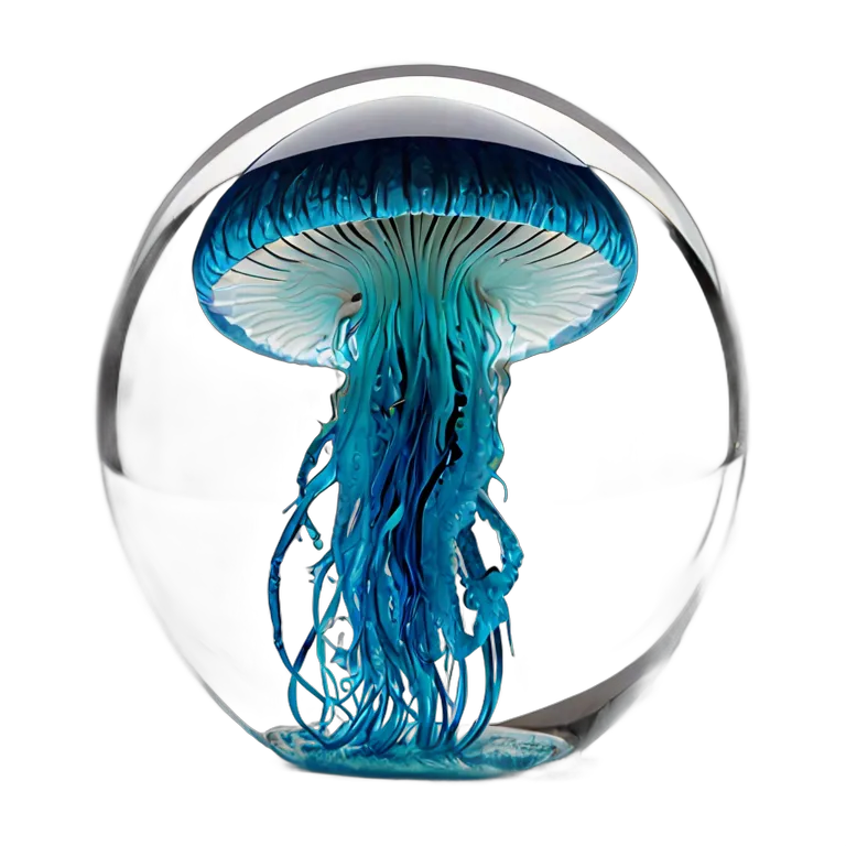 インテリア 美術品 クラゲが入ったデザイナーガラスのペーパーウェイト 透過 PNG 画像 フリー素材 #23052