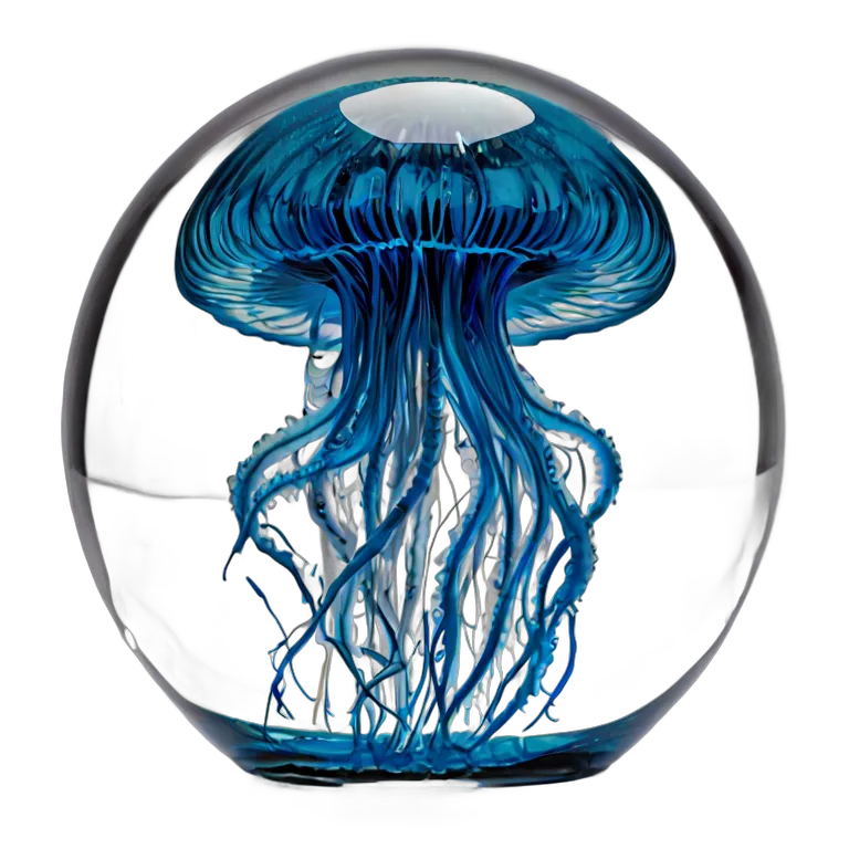 インテリア 美術品 クラゲが入ったデザイナーガラスのペーパーウェイト 透過 PNG 画像 フリー素材 #23055