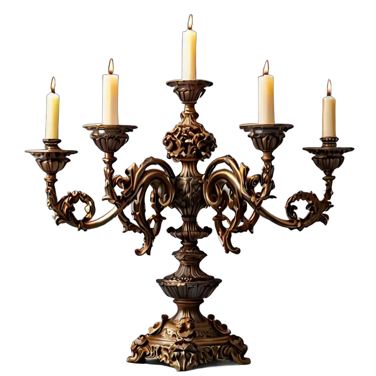 インテリア 美術品 エレガントなブロンズ製の5本腕の燭台 透過 PNG 画像 フリー素材 #23090