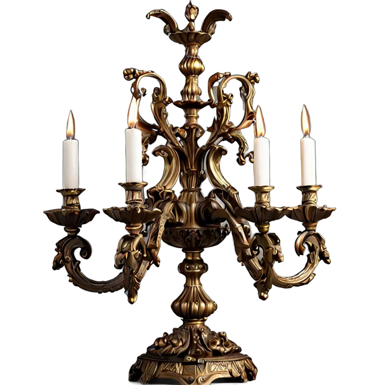 インテリア 美術品 エレガントなブロンズ製の5本腕の燭台 透過 PNG 画像 フリー素材 #23091