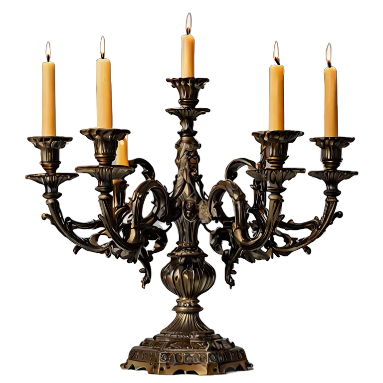 インテリア 美術品 エレガントなブロンズ製の5本腕の燭台 透過 PNG 画像 フリー素材 #23093