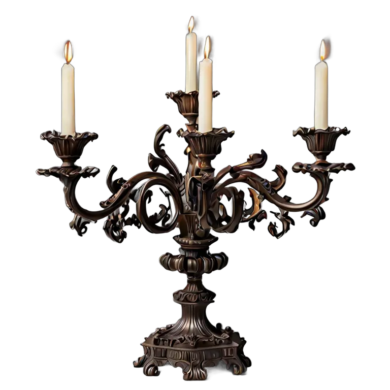 インテリア 美術品 エレガントなブロンズ製の5本腕の燭台 透過 PNG 画像 フリー素材 #23094