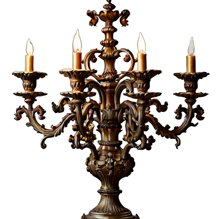 インテリア 美術品 エレガントなブロンズ製の5本腕の燭台 透過 PNG 画像 フリー素材 #23095