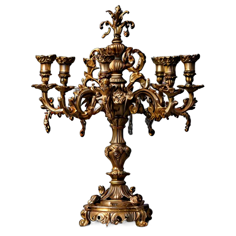 インテリア 美術品 エレガントなブロンズ製の5本腕の燭台 透過 PNG 画像 フリー素材 #23097