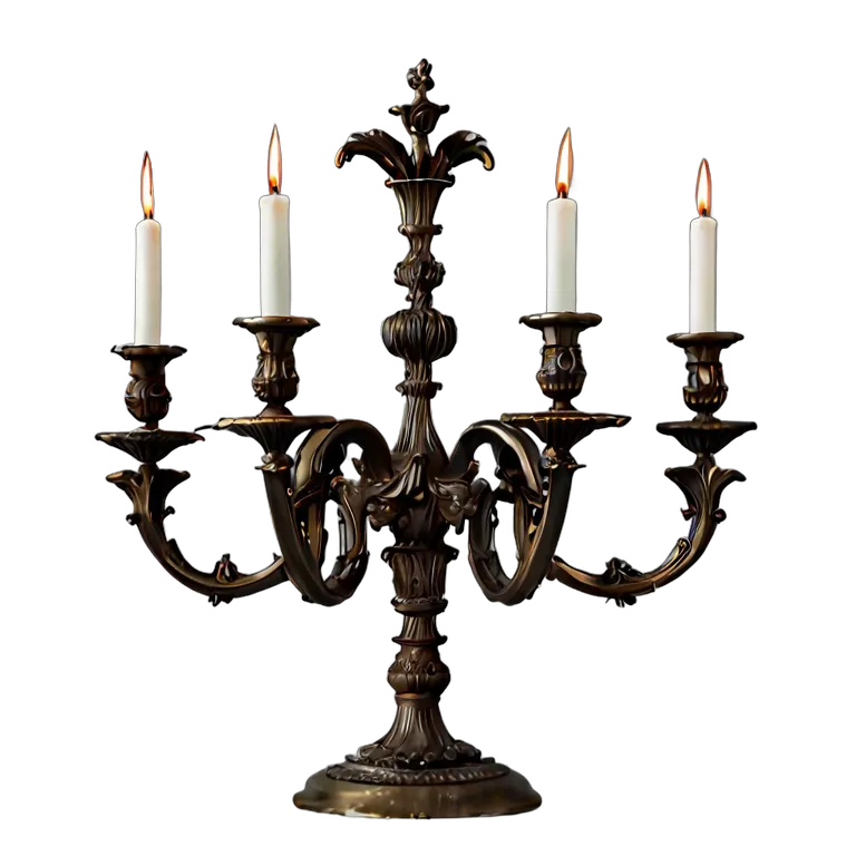 インテリア 美術品 エレガントなブロンズ製の5本腕の燭台 透過 PNG 画像 フリー素材 #23098