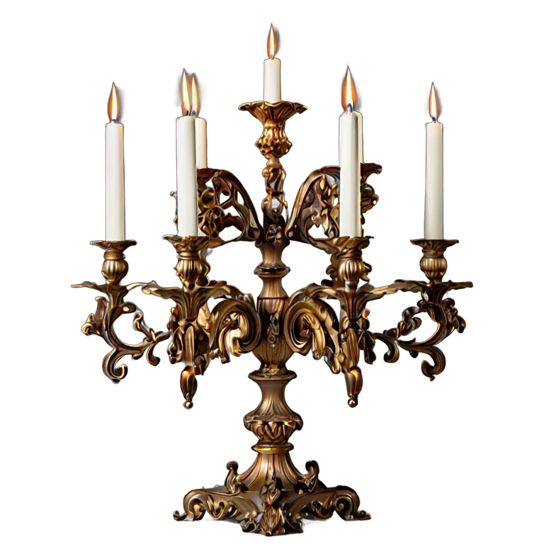 インテリア 美術品 エレガントなブロンズ製の5本腕の燭台 透過 PNG 画像 フリー素材 #23100