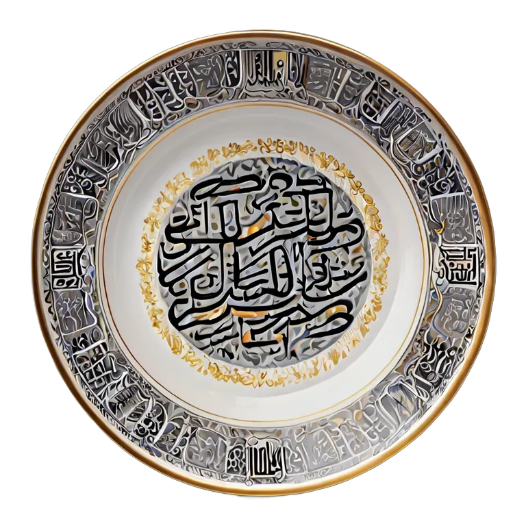 インテリア 美術品 アラビア語のカリグラフィーが施された大きな陶器の皿 透過 PNG 画像 フリー素材 #22977