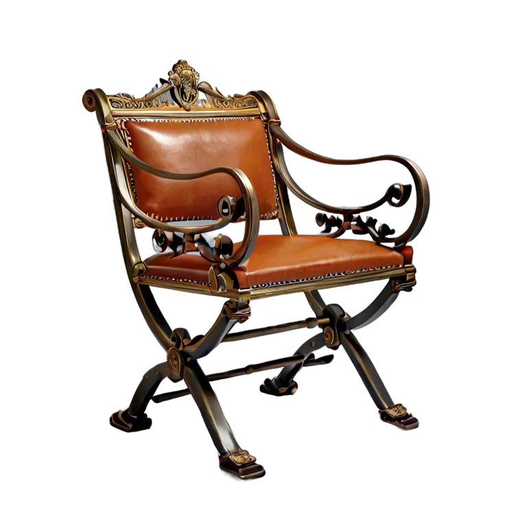 インテリア 椅子類 ブロンズとレザーを使用した古代ローマ風のキュルールチェア 透過 PNG 画像 フリー素材 #13304