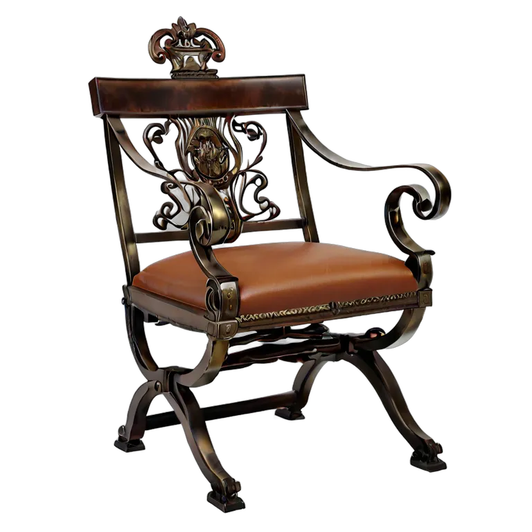 インテリア 椅子類 ブロンズとレザーを使用した古代ローマ風のキュルールチェア 透過 PNG 画像 フリー素材 #13305