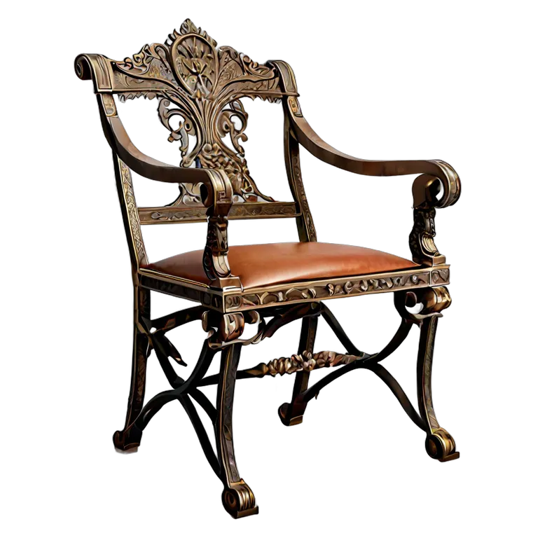 インテリア 椅子類 ブロンズとレザーを使用した古代ローマ風のキュルールチェア 透過 PNG 画像 フリー素材 #13309