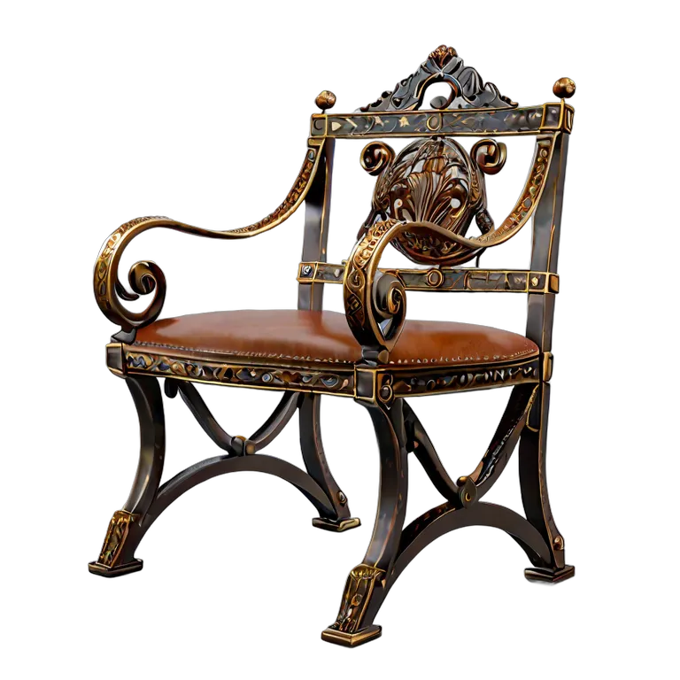 インテリア 椅子類 ブロンズとレザーを使用した古代ローマ風のキュルールチェア 透過 PNG 画像 フリー素材 #13317