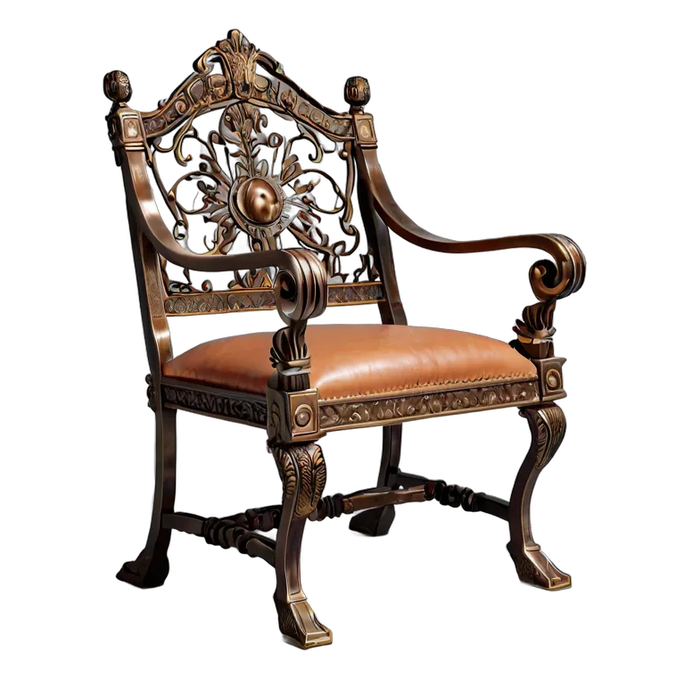 インテリア 椅子類 ブロンズとレザーを使用した古代ローマ風のキュルールチェア 透過 PNG 画像 フリー素材 #13318