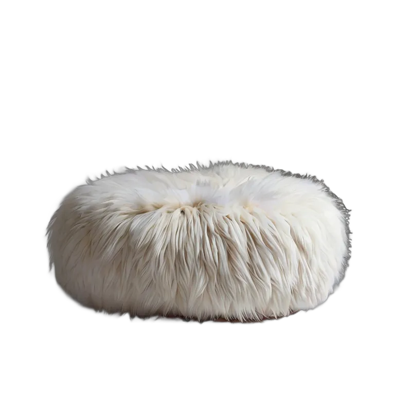 インテリア 椅子類 白いフェイクファーでできた、雲のように浮かぶプーフ 透過 PNG 画像 フリー素材 #13323