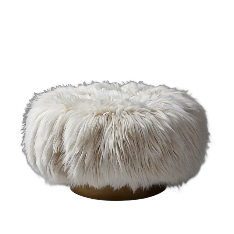 インテリア 椅子類 白いフェイクファーでできた、雲のように浮かぶプーフ 透過 PNG 画像 フリー素材 #13324