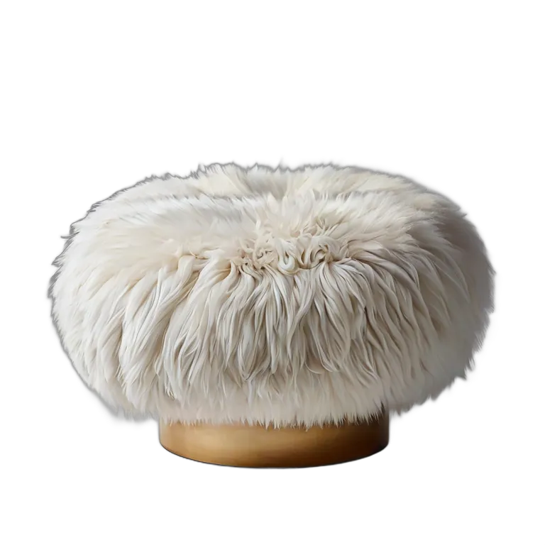 インテリア 椅子類 白いフェイクファーでできた、雲のように浮かぶプーフ 透過 PNG 画像 フリー素材 #13334