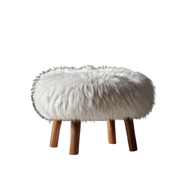 インテリア 椅子類 白いフェイクファーでできた、雲のように浮かぶプーフ 透過 PNG 画像 フリー素材 #13335