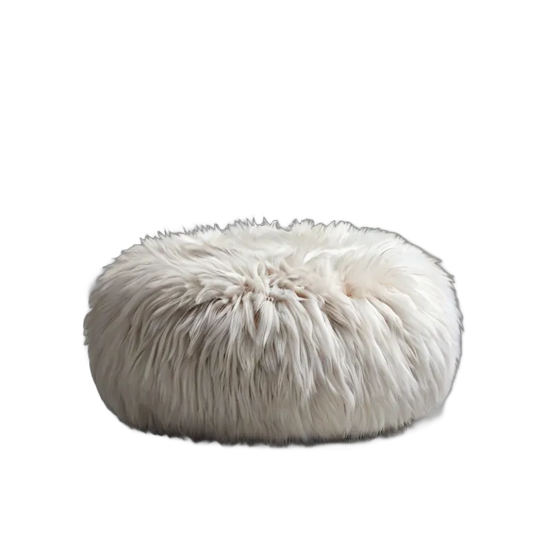 インテリア 椅子類 白いフェイクファーでできた、雲のように浮かぶプーフ 透過 PNG 画像 フリー素材 #13337