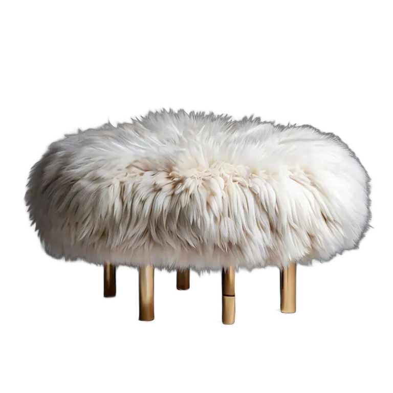 インテリア 椅子類 白いフェイクファーでできた、雲のように浮かぶプーフ 透過 PNG 画像 フリー素材 #13340