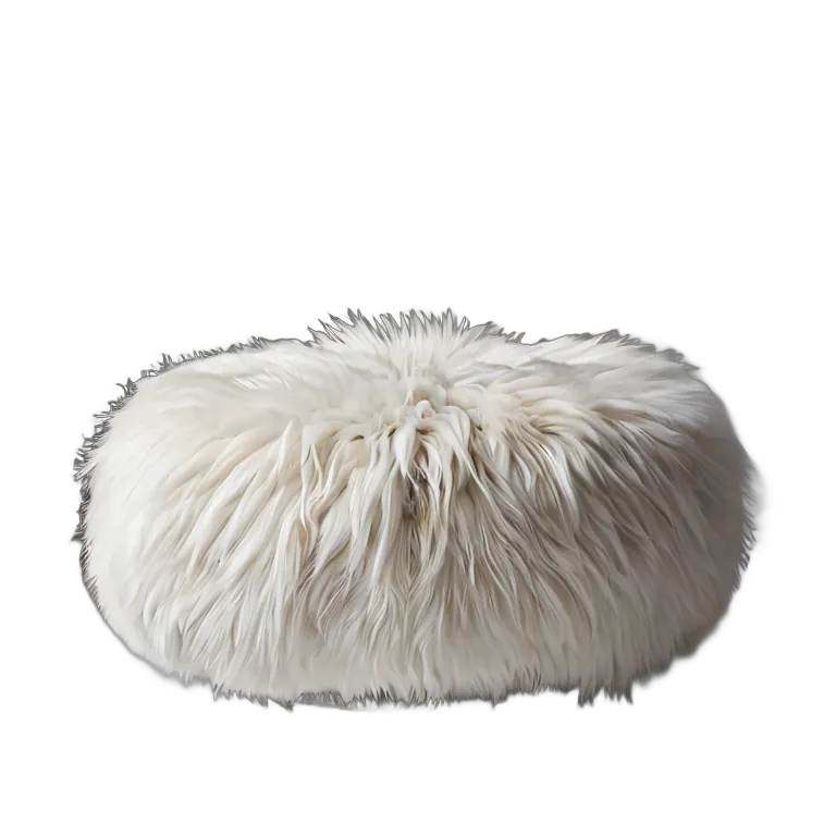 インテリア 椅子類 白いフェイクファーでできた、雲のように浮かぶプーフ 透過 PNG 画像 フリー素材 #13341