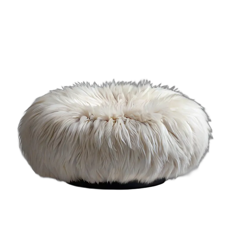 インテリア 椅子類 白いフェイクファーでできた、雲のように浮かぶプーフ 透過 PNG 画像 フリー素材 #13342