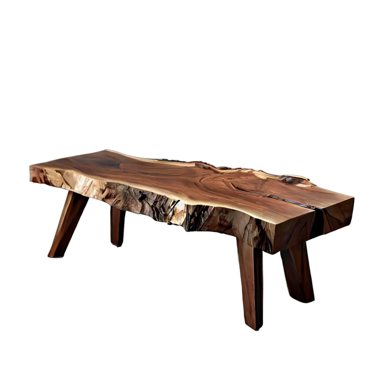 インテリア 椅子類 ライブエッジ付きウォールナット無垢板ベンチ 透過 PNG 画像 フリー素材 #13271