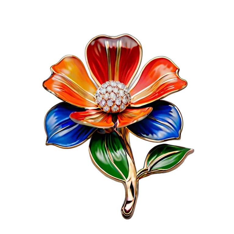 高級品 ジュエリー カラフルなエナメルフラワーブローチ 透過 PNG 画像 フリー素材 #8468