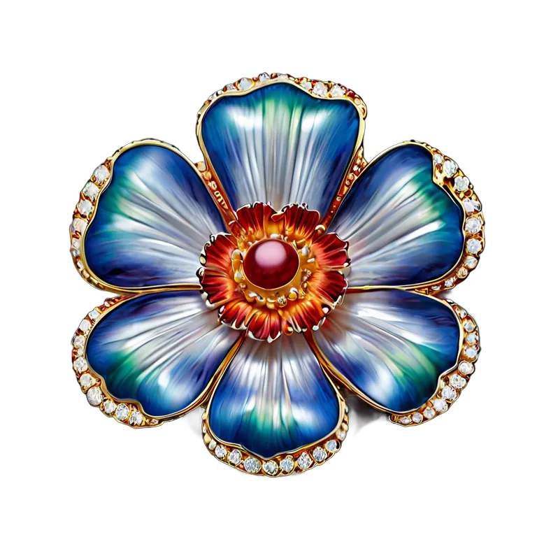 高級品 ジュエリー カラフルなエナメルフラワーブローチ 透過 PNG 画像 フリー素材 #8469