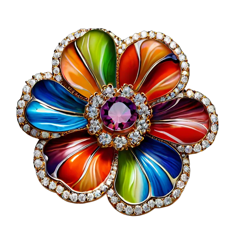 高級品 ジュエリー カラフルなエナメルフラワーブローチ 透過 PNG 画像 フリー素材 #8470