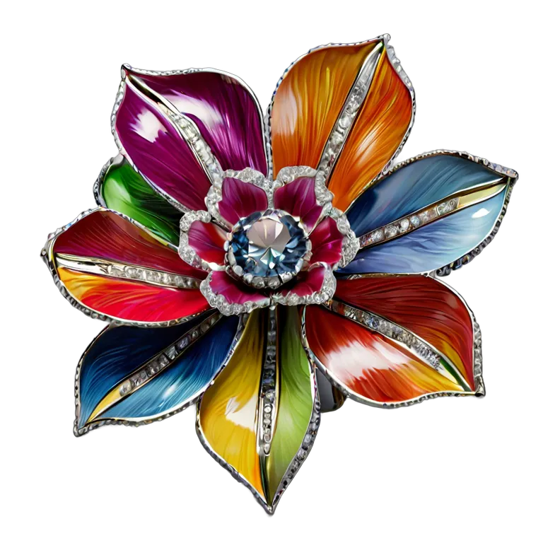 高級品 ジュエリー カラフルなエナメルフラワーブローチ 透過 PNG 画像 フリー素材 #8471