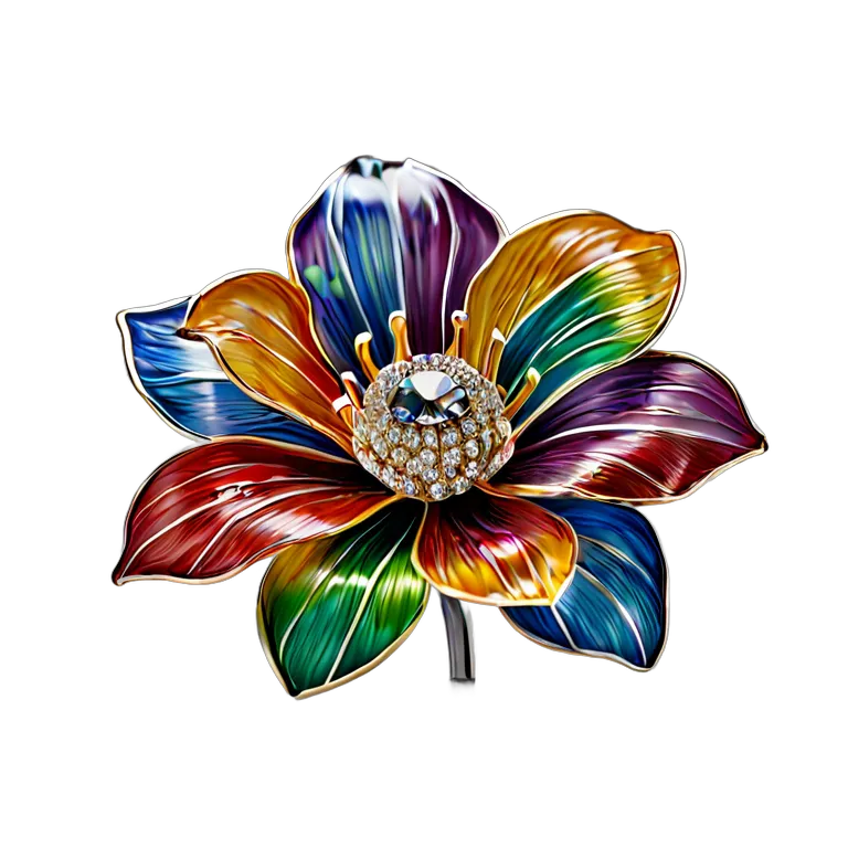 高級品 ジュエリー カラフルなエナメルフラワーブローチ 透過 PNG 画像 フリー素材 #8473