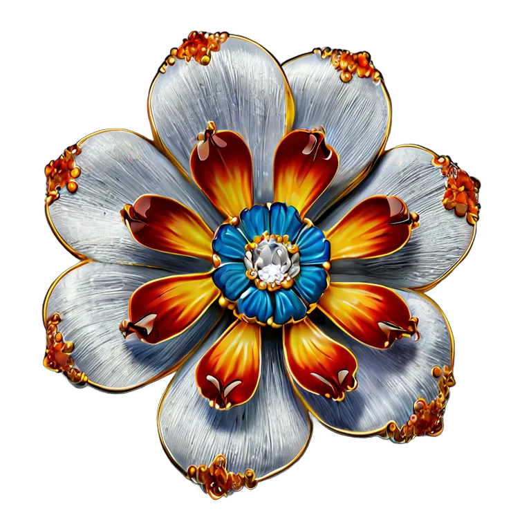 高級品 ジュエリー カラフルなエナメルフラワーブローチ 透過 PNG 画像 フリー素材 #8475