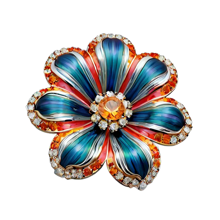 高級品 ジュエリー カラフルなエナメルフラワーブローチ 透過 PNG 画像 フリー素材 #8476