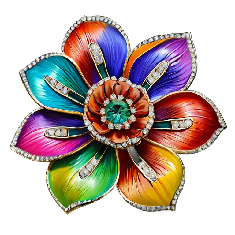 高級品 ジュエリー カラフルなエナメルフラワーブローチ 透過 PNG 画像 フリー素材 #8477