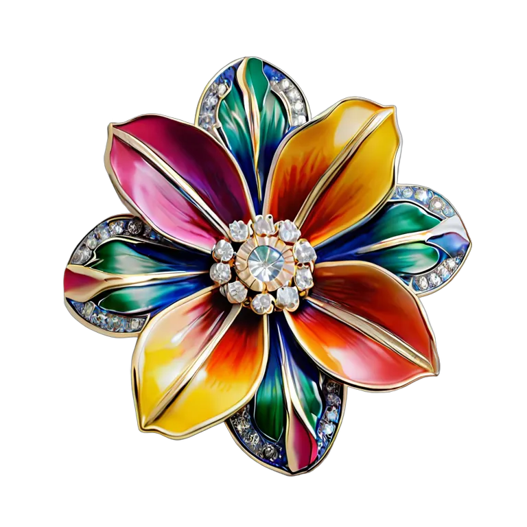 高級品 ジュエリー カラフルなエナメルフラワーブローチ 透過 PNG 画像 フリー素材 #8478