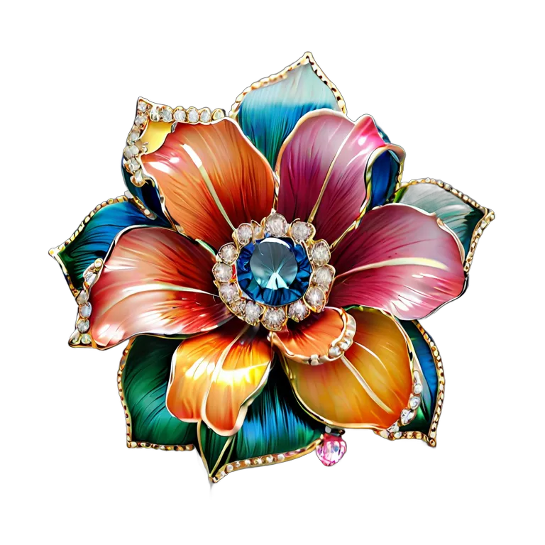 高級品 ジュエリー カラフルなエナメルフラワーブローチ 透過 PNG 画像 フリー素材 #8479