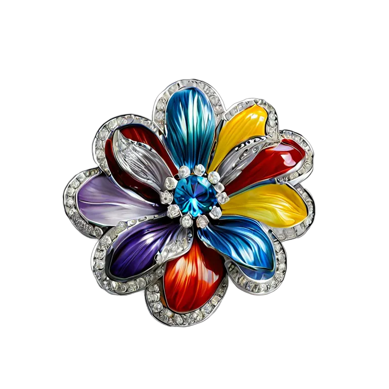 高級品 ジュエリー カラフルなエナメルフラワーブローチ 透過 PNG 画像 フリー素材 #8480