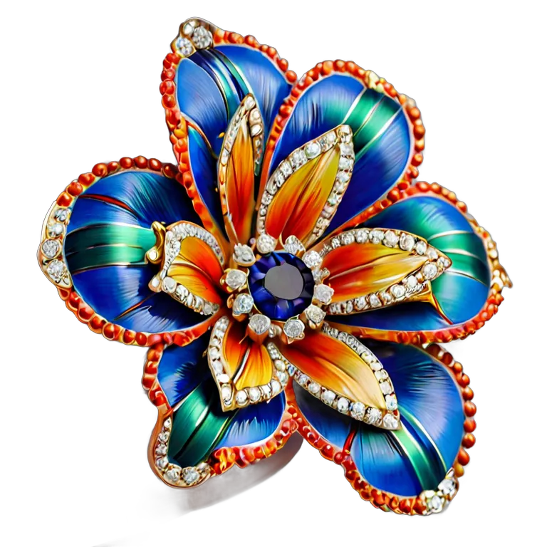 高級品 ジュエリー カラフルなエナメルフラワーブローチ 透過 PNG 画像 フリー素材 #8481