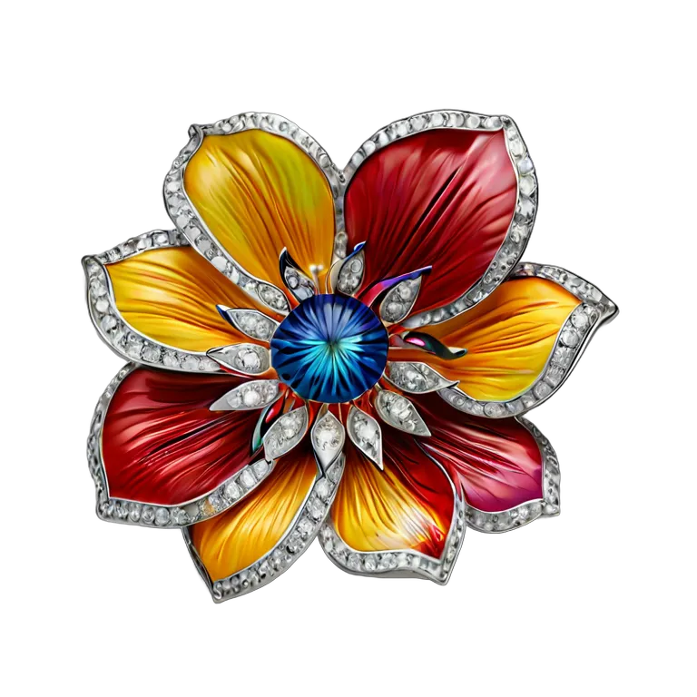 高級品 ジュエリー カラフルなエナメルフラワーブローチ 透過 PNG 画像 フリー素材 #8482