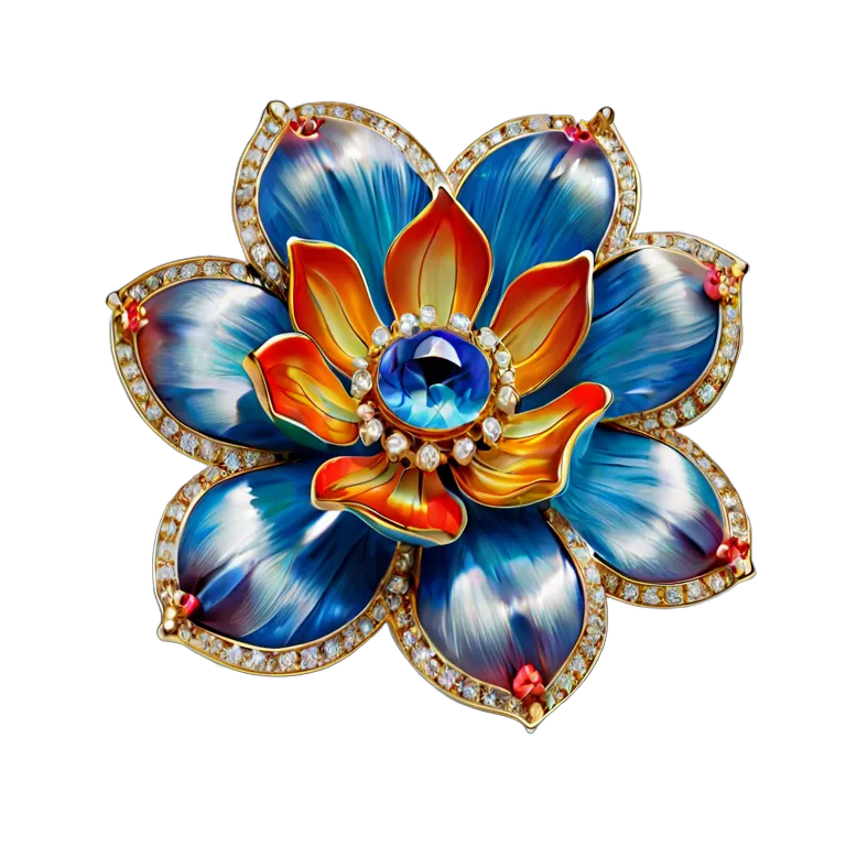 高級品 ジュエリー カラフルなエナメルフラワーブローチ 透過 PNG 画像 フリー素材 #8483