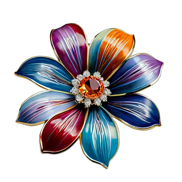高級品 ジュエリー カラフルなエナメルフラワーブローチ 透過 PNG 画像 フリー素材 #8484